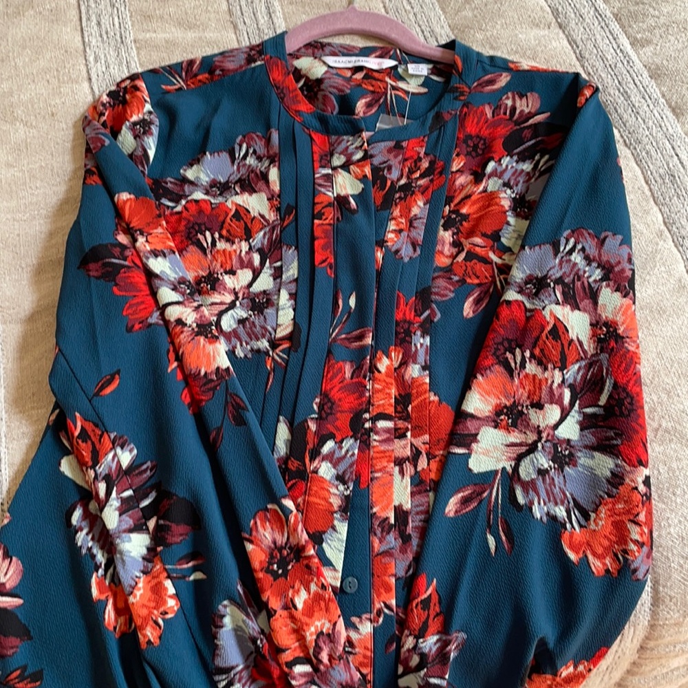 Isaac Mizrahi top size 10 floral teal BRAND NEW